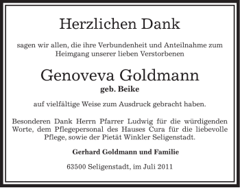 Todesanzeige von Goldmann Genoveva von OFFENBACH-POST/HANAU-POST