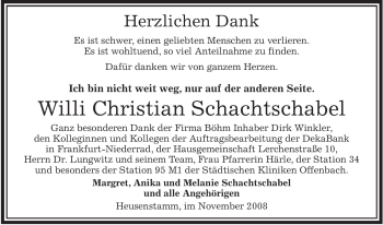 Todesanzeige von Willi Christian Schachtschnabel von OFFENBACH-POST/HANAU-POST