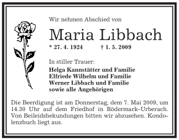 Todesanzeige von Liselote Sonnenmann von OFFENBACH-POST/HANAU-POST
