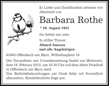 Todesanzeige von Barbara Rothe von Offenbach