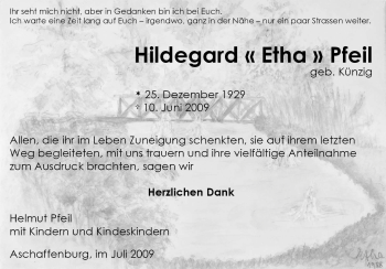 Todesanzeige von Hildegard Pfeil von OFFENBACH-POST/HANAU-POST