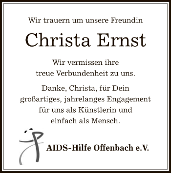 Todesanzeige von Christa Ernst von Offenbach
