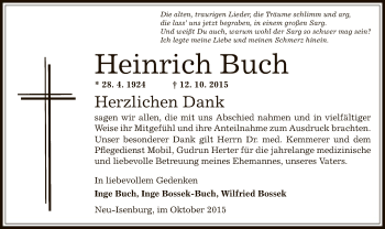 Todesanzeige von Heinrich Buch von Offenbach