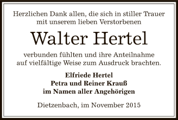 Todesanzeige von Walter Hertel von Offenbach