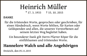 Todesanzeige von Heinrich Müller von Offenbach