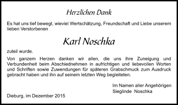Todesanzeige von Karl Noschka von Offenbach