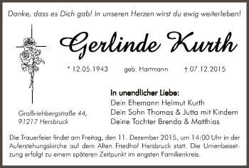 Todesanzeige von Gerlinde Kurth von Offenbach