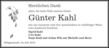 Todesanzeige von Günter Kahl von Offenbach