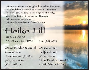 Todesanzeige von Heike Lill von Offenbach