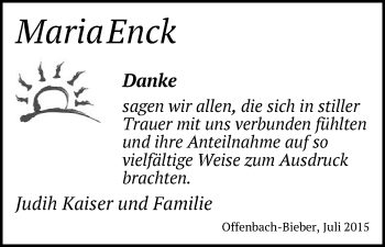 Todesanzeige von Maria Enck von Offenbach