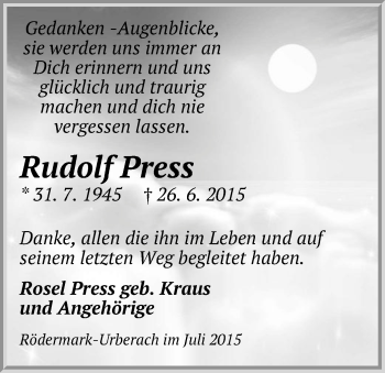 Todesanzeige von Rudolf Press von Offenbach
