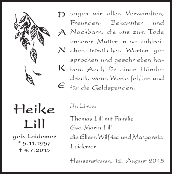Todesanzeige von Heike Lill von Offenbach