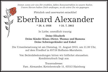 Todesanzeige von Eberhard Alexander von Offenbach