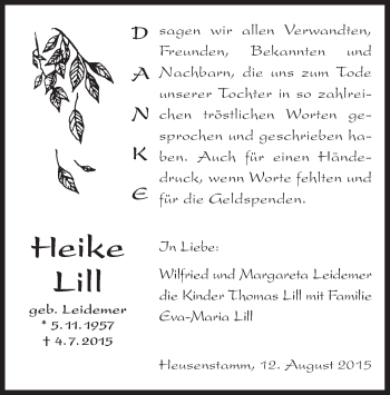 Todesanzeige von Heike Lill von Offenbach