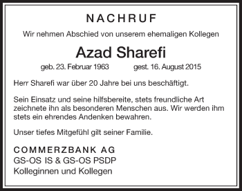 Todesanzeige von Azad Sharefi von Offenbach