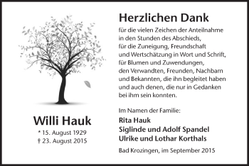 Todesanzeige von Willi Hauk von Offenbach