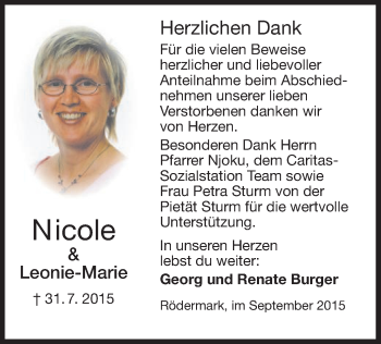 Todesanzeige von Nicole und Leonie-Marie  von Offenbach