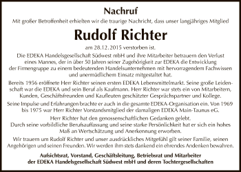 Todesanzeige von Rudolf Richter von Offenbach