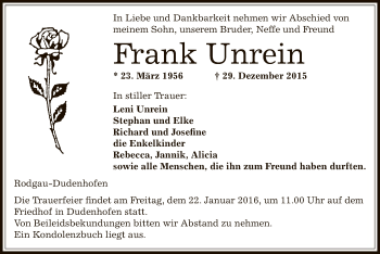 Todesanzeige von Frank Unrein von Offenbach