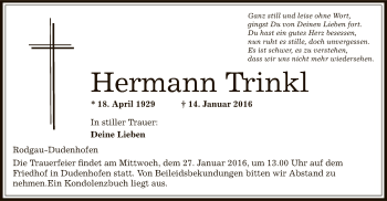 Todesanzeige von Hermann Trinkl von Offenbach