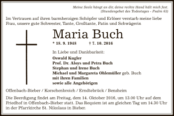 Todesanzeige von Maria Buch von Offenbach