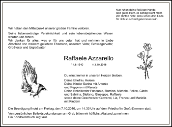 Todesanzeige von Raffaele Azzarello von Offenbach