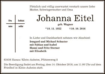 Todesanzeige von Hans Kellermann von Offenbach