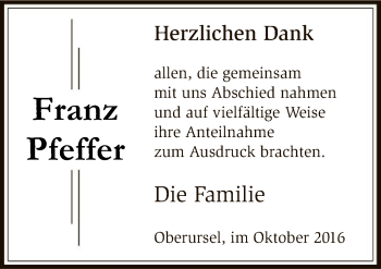 Todesanzeige von Franz Pfeffer von Offenbach