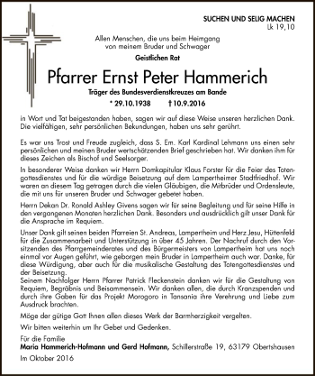 Todesanzeige von Ernst Peter Hammerich von Offenbach