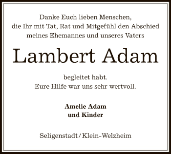 Todesanzeige von Lambert Adam von Offenbach