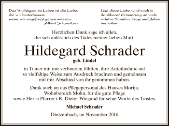 Todesanzeige von Hildegard Schrader von Offenbach