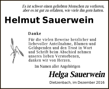 Todesanzeige von Helmut Sauerwein von Offenbach