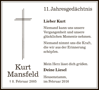 Todesanzeige von Kurt Mansfeld von Offenbach