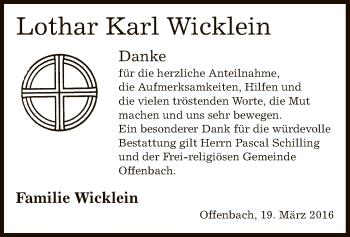 Todesanzeige von Lothar Karl Wicklein von Offenbach