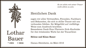 Todesanzeige von Lothar Bauer von Offenbach