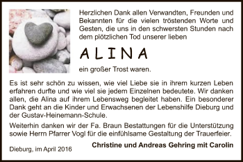 Todesanzeige von Alina  von Offenbach