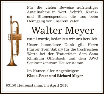 Todesanzeige von Walter Meyer von Offenbach