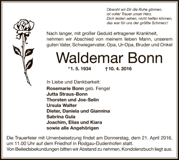 Todesanzeige von Waldemar Bonn von Offenbach