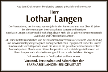 Todesanzeige von Lothar Langen von Offenbach