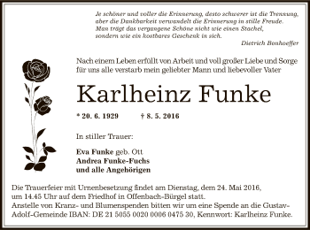 Todesanzeige von Karlheinz Funke von Offenbach