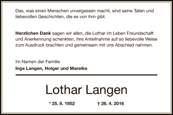 Todesanzeige von Lothar Langen von Offenbach