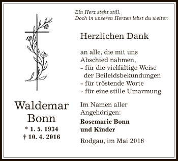 Todesanzeige von Waldemar Bonn von Offenbach