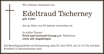 Todesanzeige von Edeltraud Tscherney von Offenbach