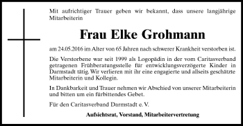 Todesanzeige von Elke Grohmann von Offenbach