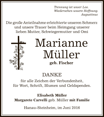 Todesanzeige von Marianne Müller von Offenbach