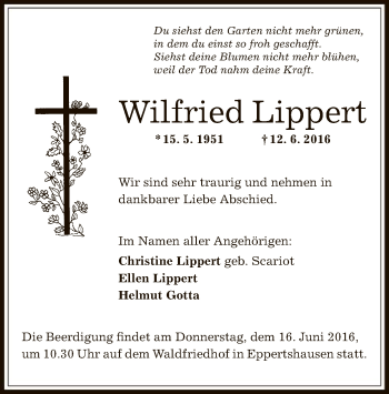 Todesanzeige von Wilfried Lippert von Offenbach