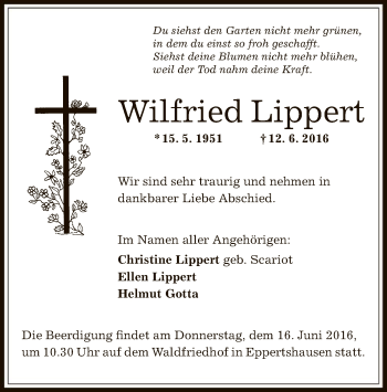 Todesanzeige von Wilfried Lippert von Offenbach