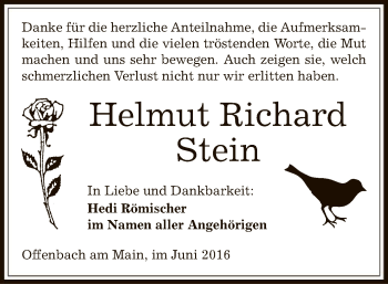 Todesanzeige von Helmut Richard Stein von Offenbach