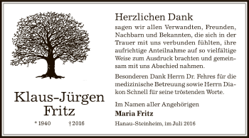 Todesanzeige von Klaus-Jürgen Fritz von Offenbach