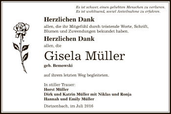 Todesanzeige von Gisela Müller von Offenbach